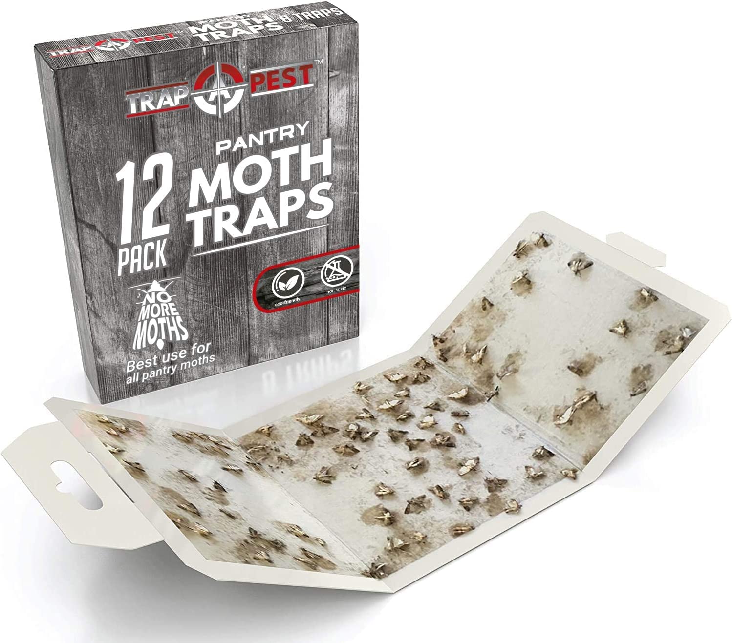 MAXGUARD Pantry Moth Traps (12 Pack +2 Free) with Extra Strength Pheromones  | Non-Toxic Sticky Glue Trap for Food and Cupboard Moths in Your Kitchen 